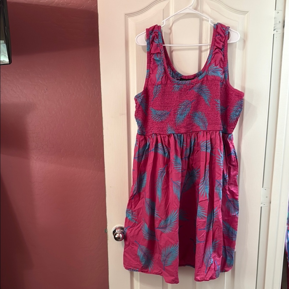Lane Bryant Pink and Blue Pleated Tiered Mini Dress